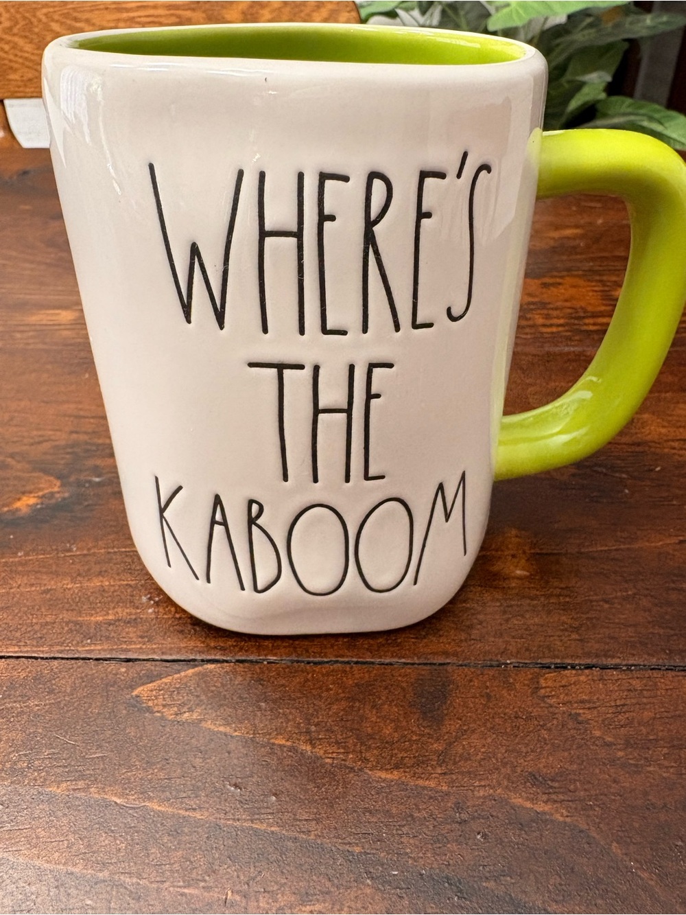 Rae Dunn White Ceramic Mug with Lime Green Handle & Interior